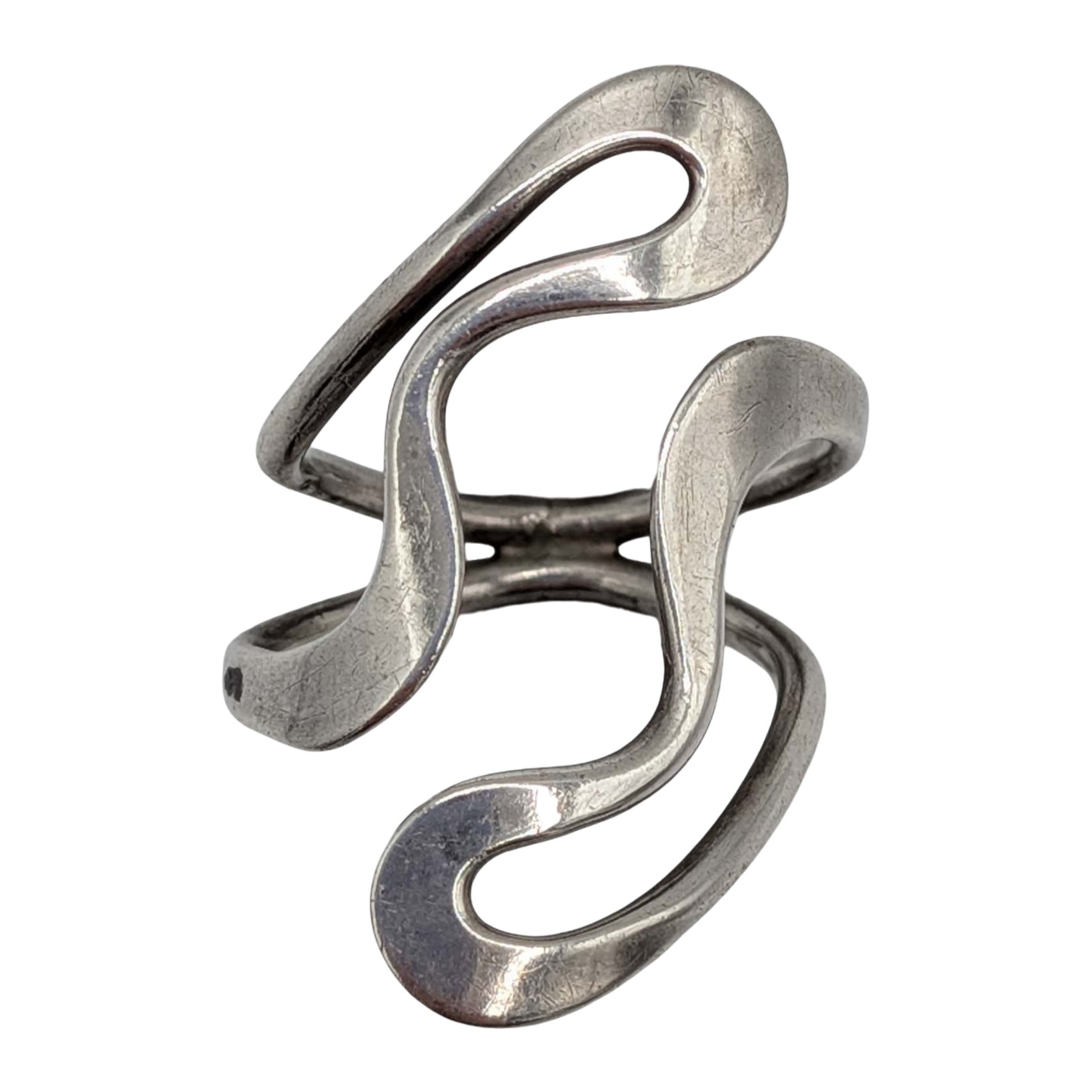 Mexico Sterling Silver Mid-Century Modern Bypass Ring Size 7