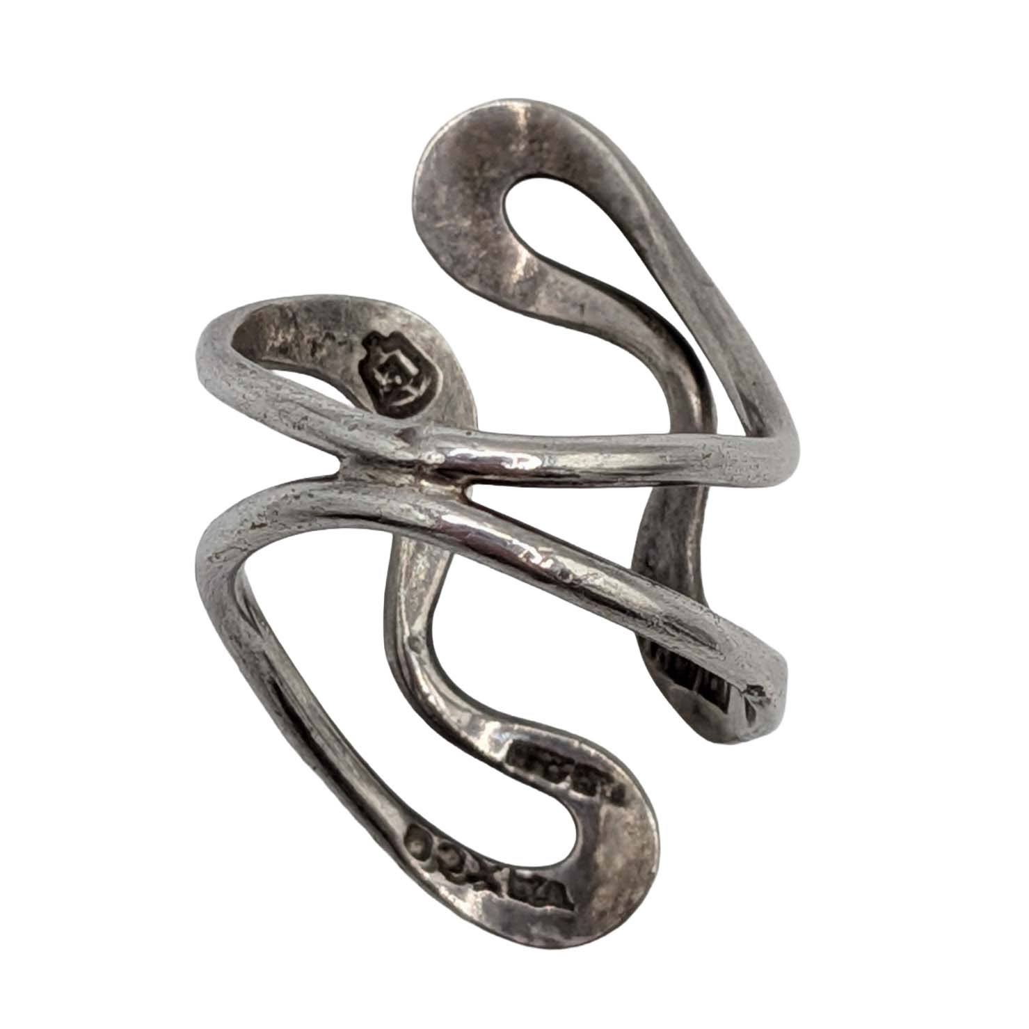 Mexico Sterling Silver Mid-Century Modern Bypass Ring Size 7
