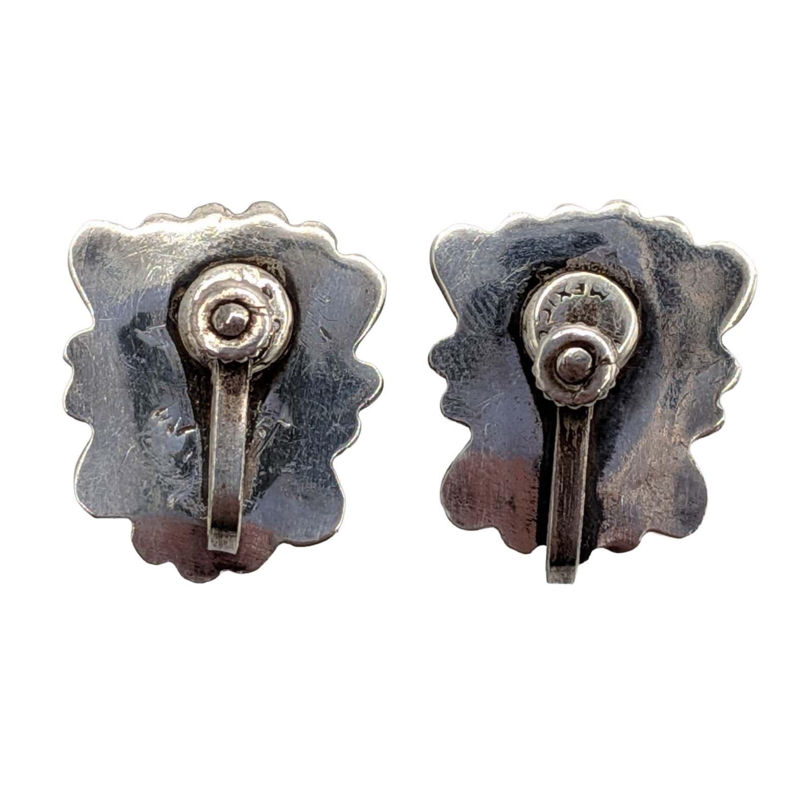 Mexico Sterling Silver Green Onyx Carved Mask Earrings