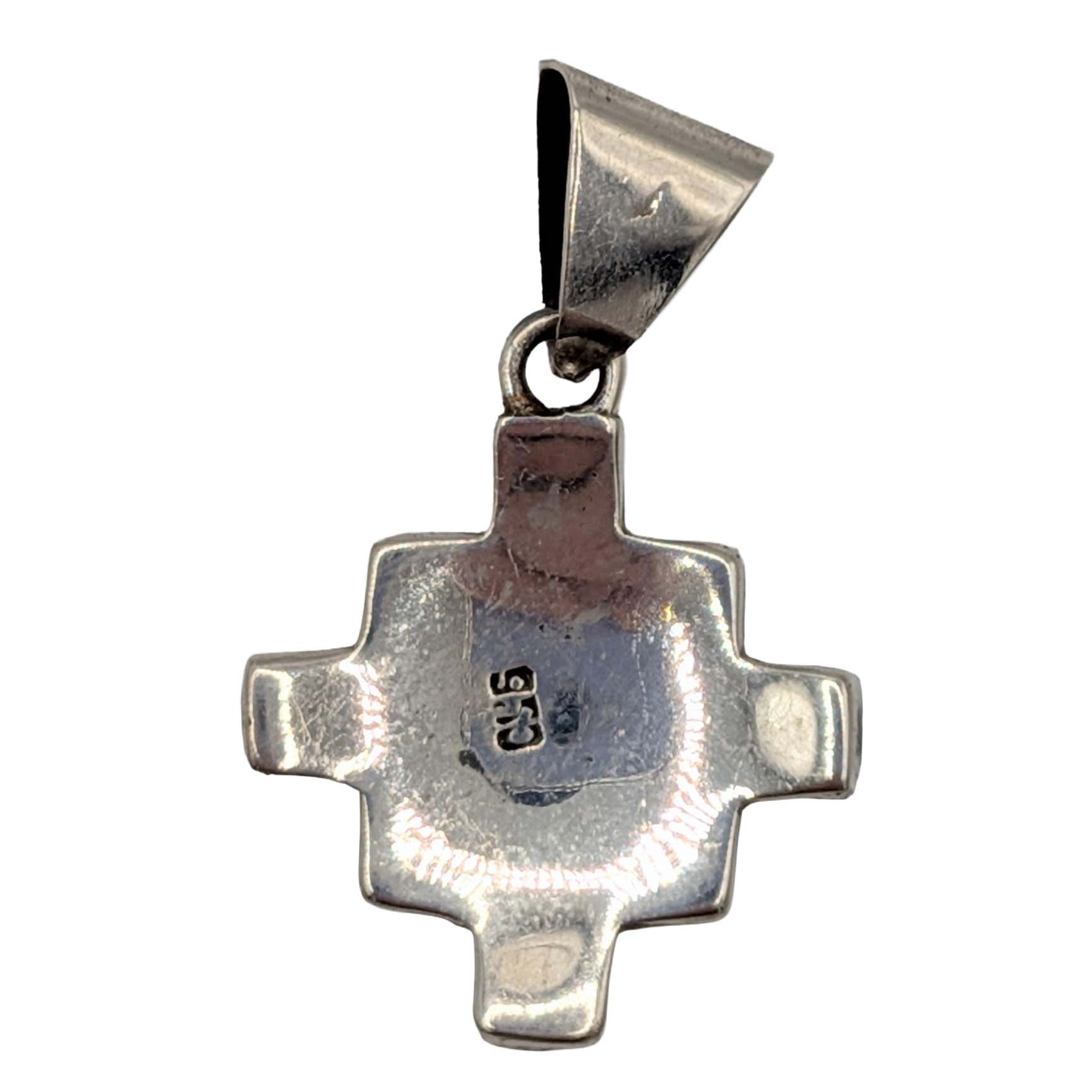 Peruvian 950 Silver Multi-Stone Inlay Dangle Pendant