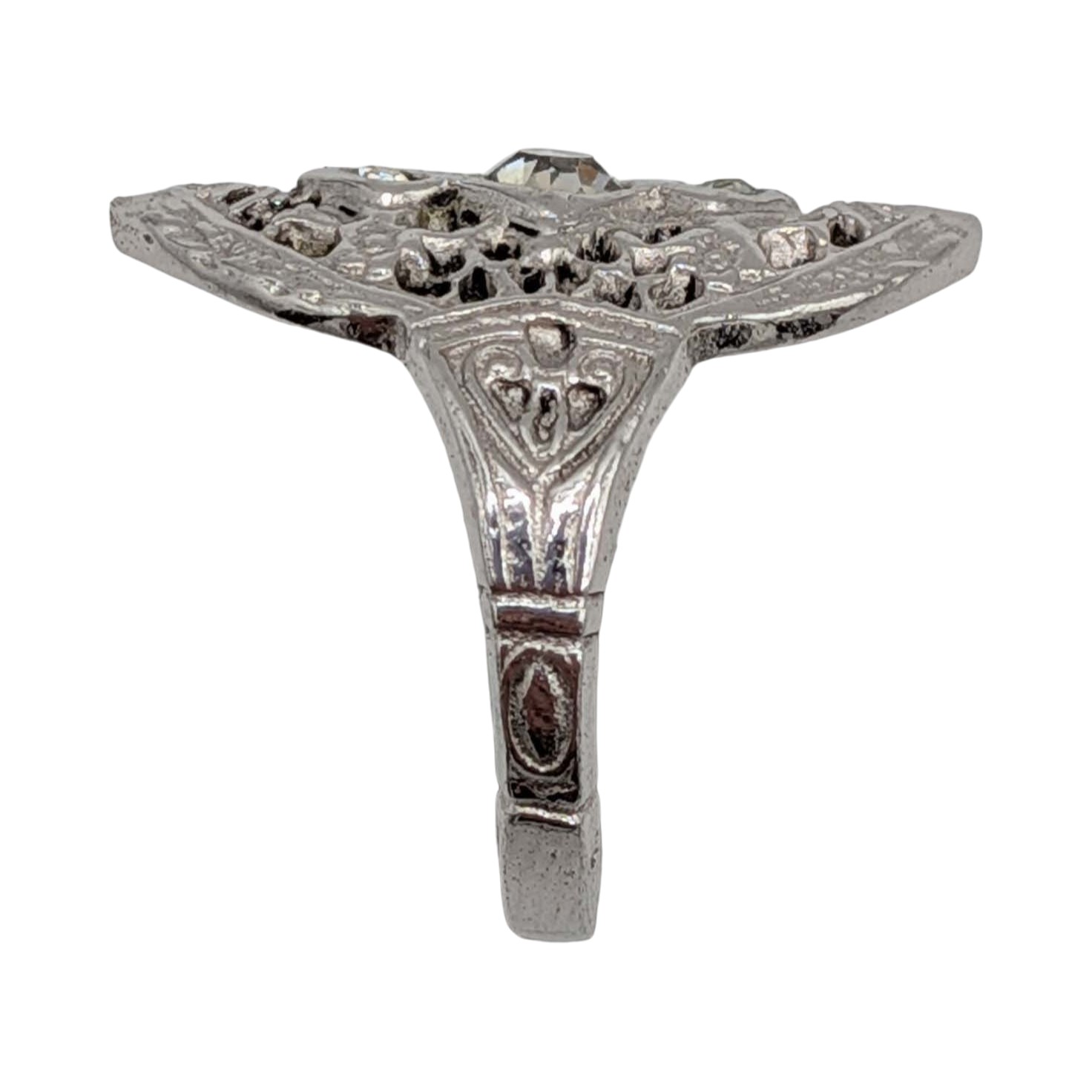 Sterling Silver Rhinestone Filigree Shield Ring Size 5.75