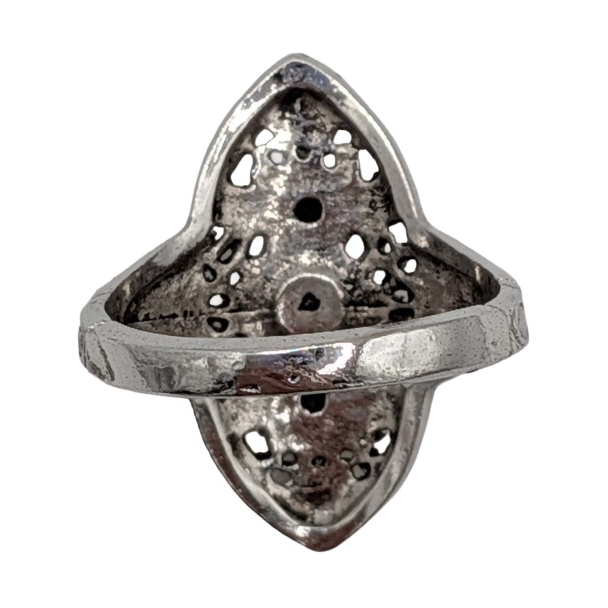 Sterling Silver Rhinestone Filigree Shield Ring Size 5.75