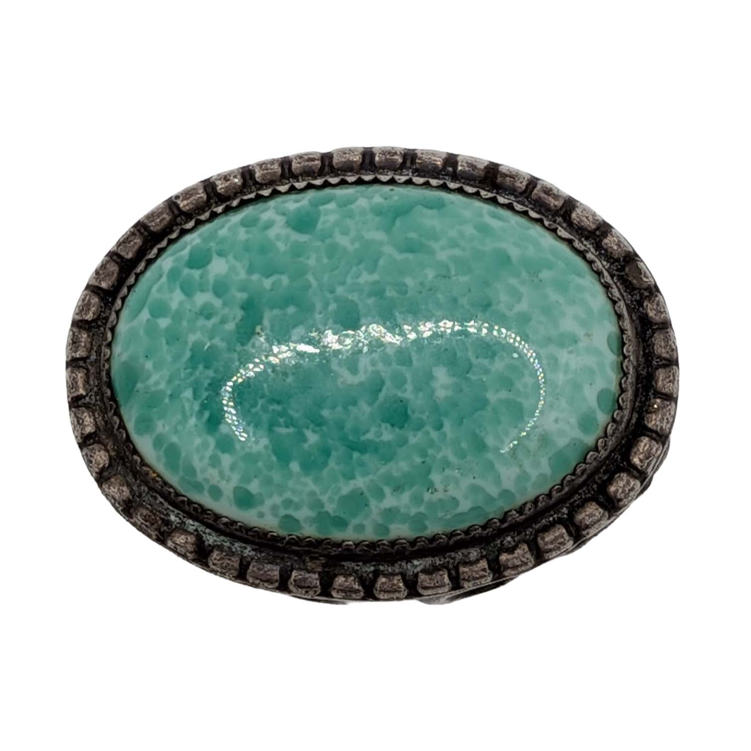 Sterling Silver Mottled Glass Open Scroll Watch Fob