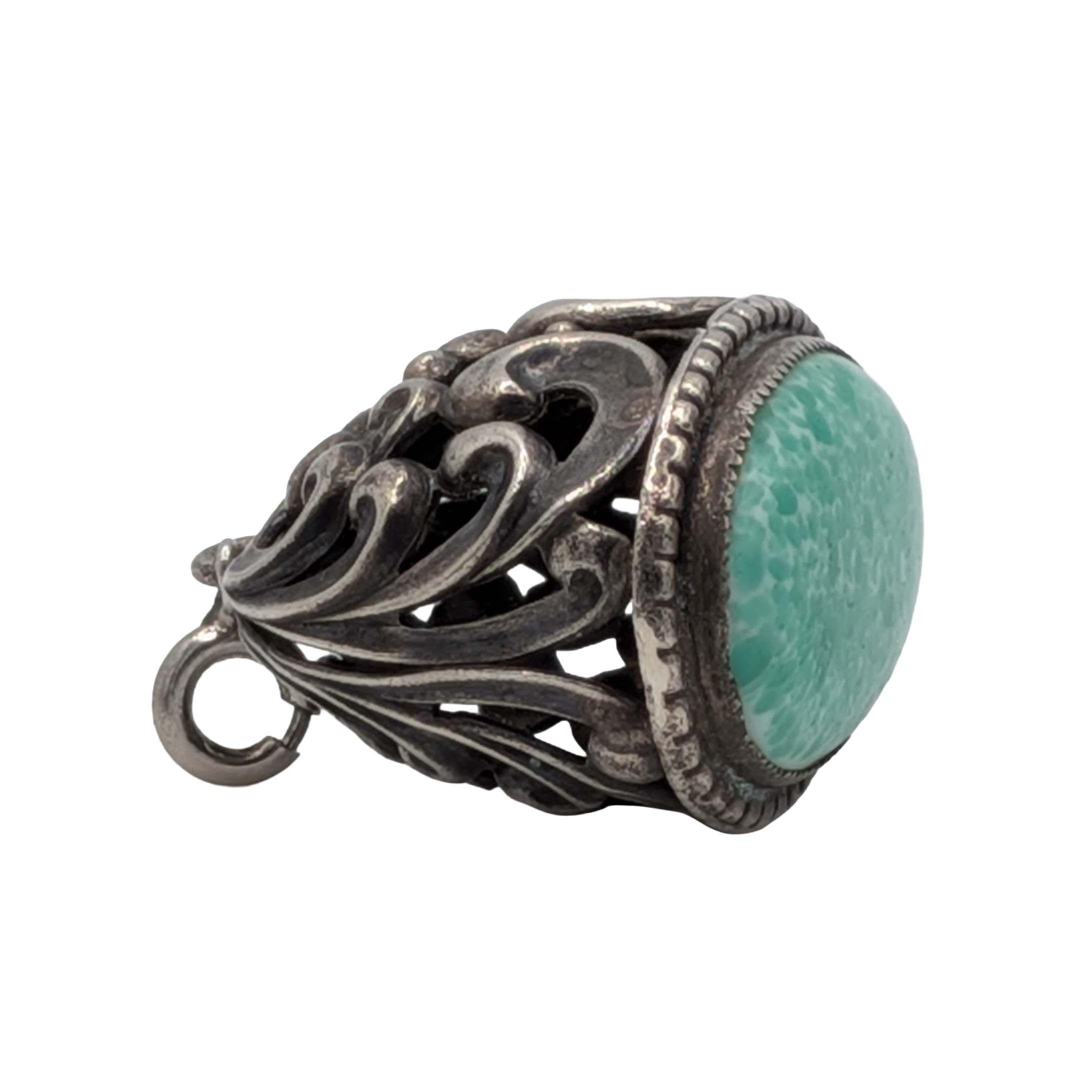 Sterling Silver Mottled Glass Open Scroll Watch Fob