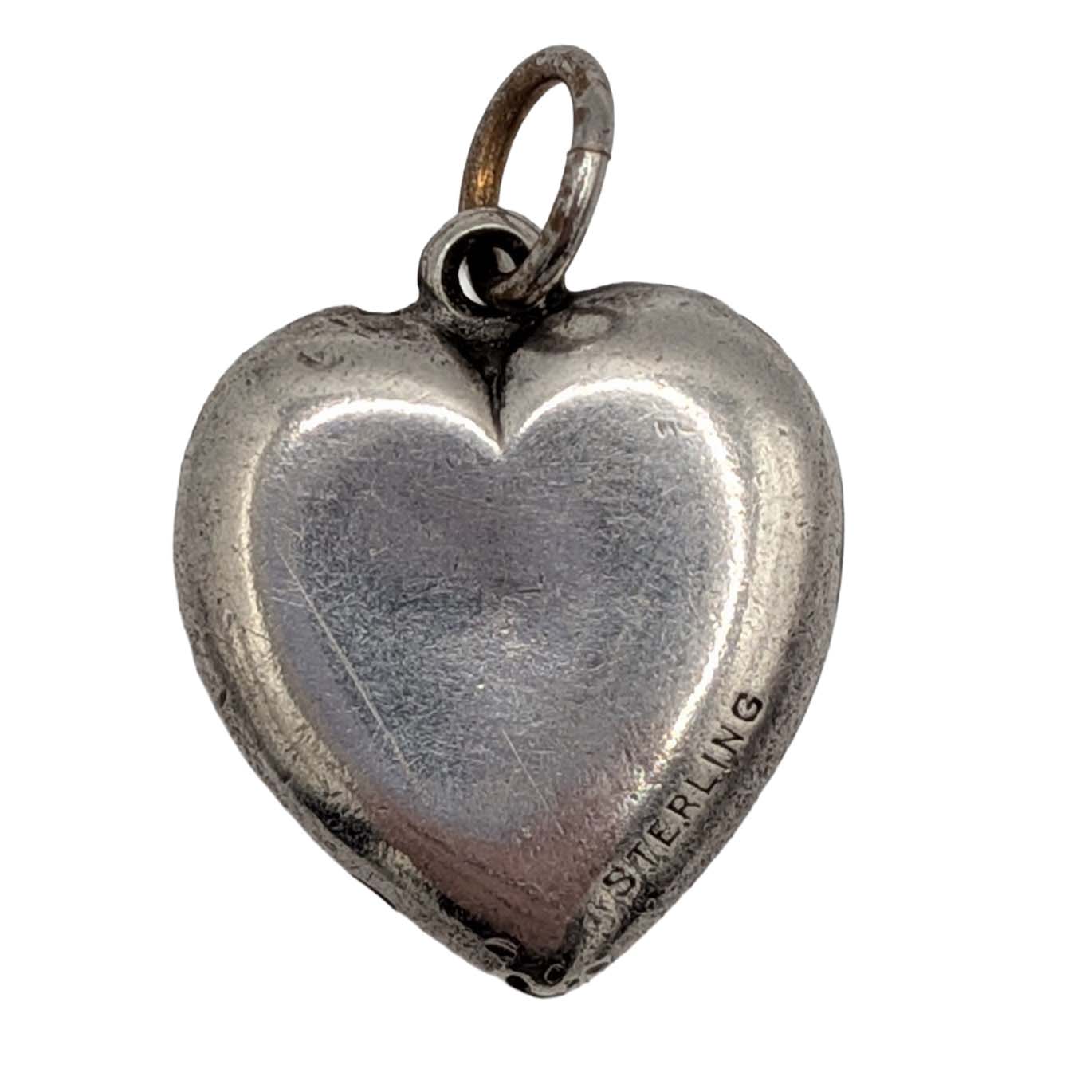 Antique Sterling Silver Love Knot Puffy Heart Charm Pendant