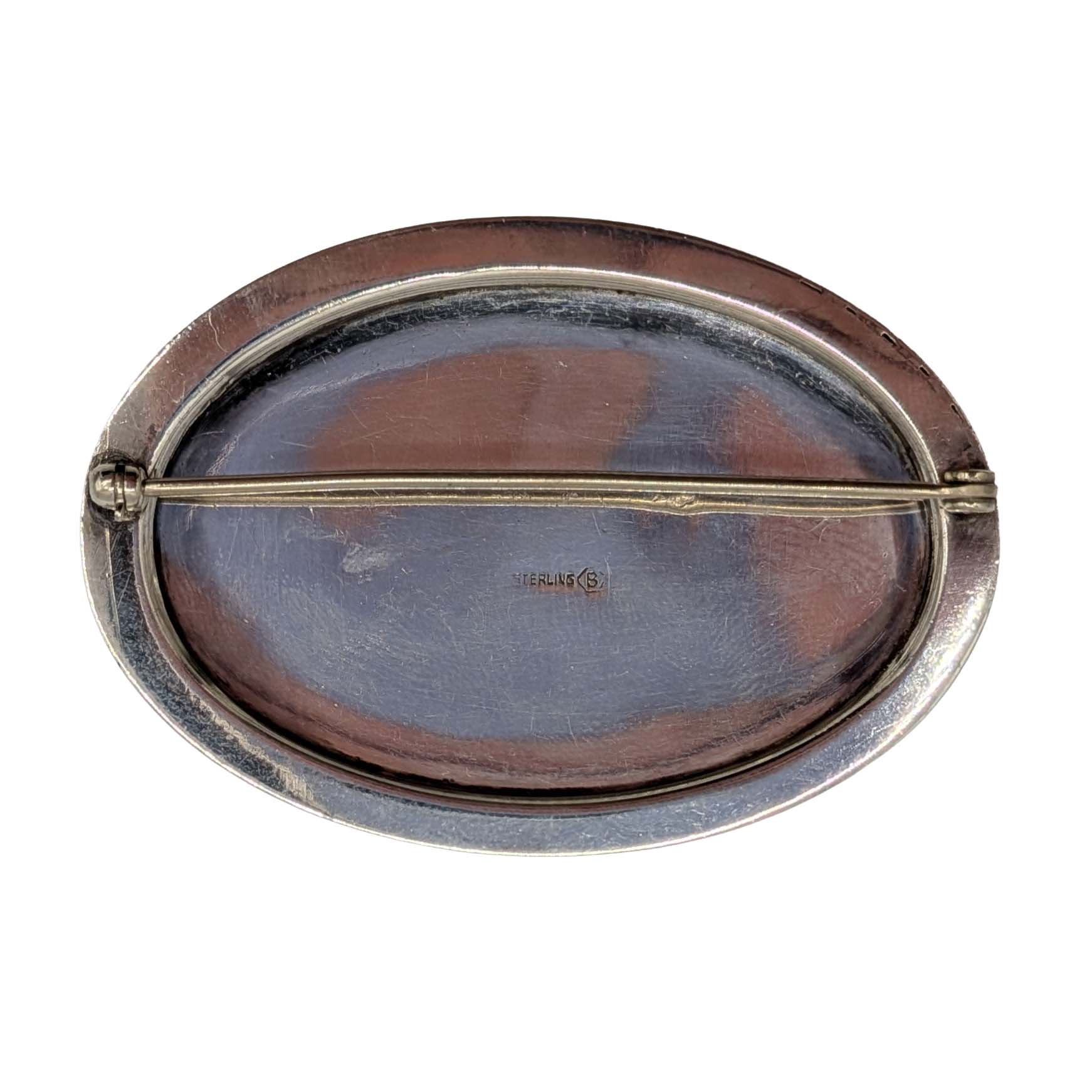 Signed Vintage Sterling Silver Hand Engraved Floral Oval Brooch