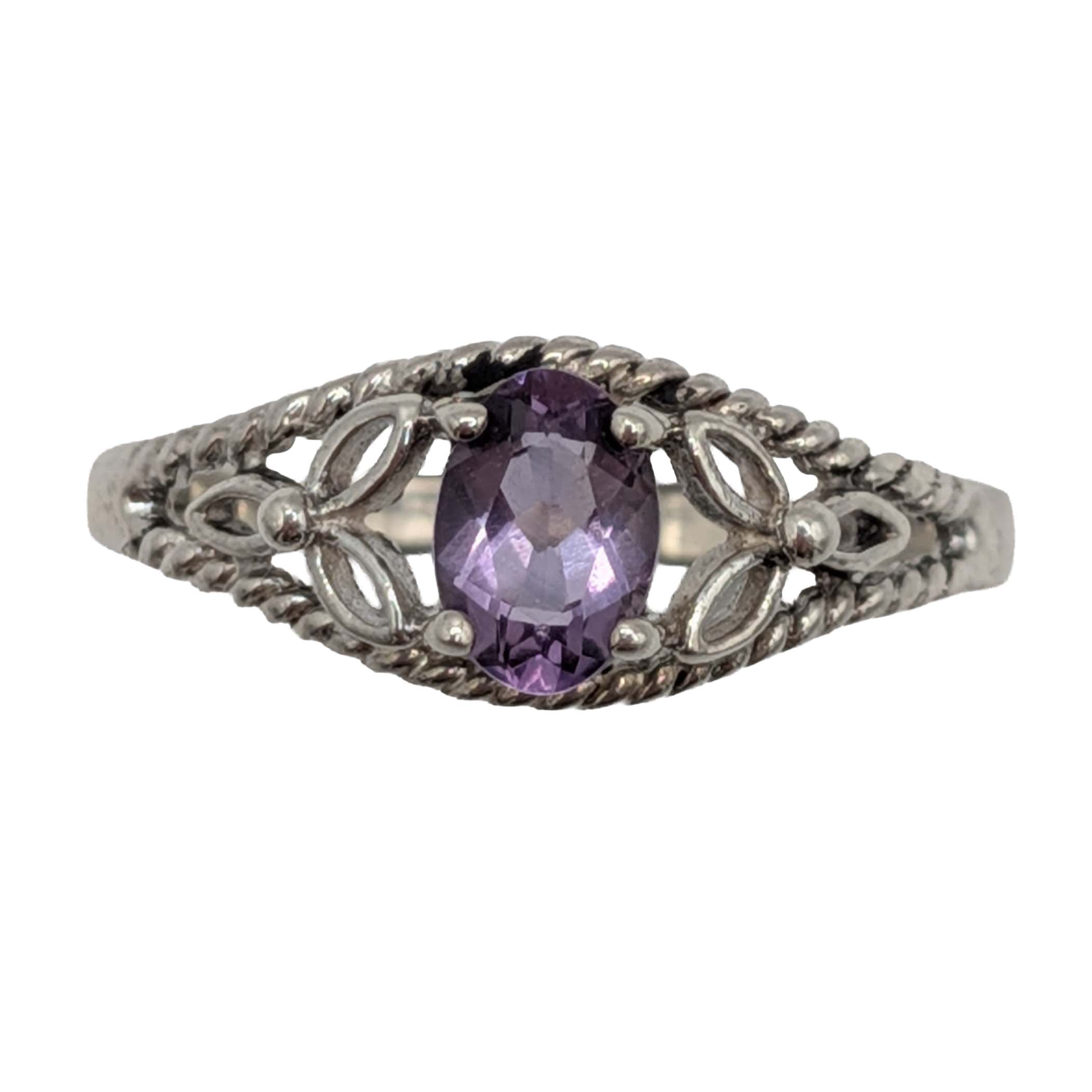 Avon Sterling Silver Amethyst Floral Ring Size 9.5