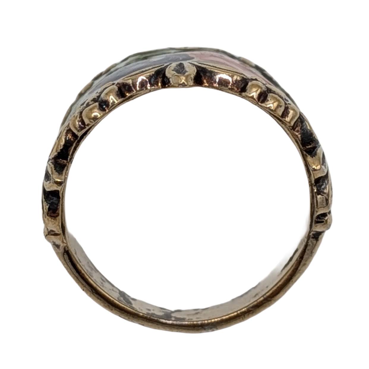 Signed Gold Over Sterling Silver Limoge Enamel Floral Adjustable Ring