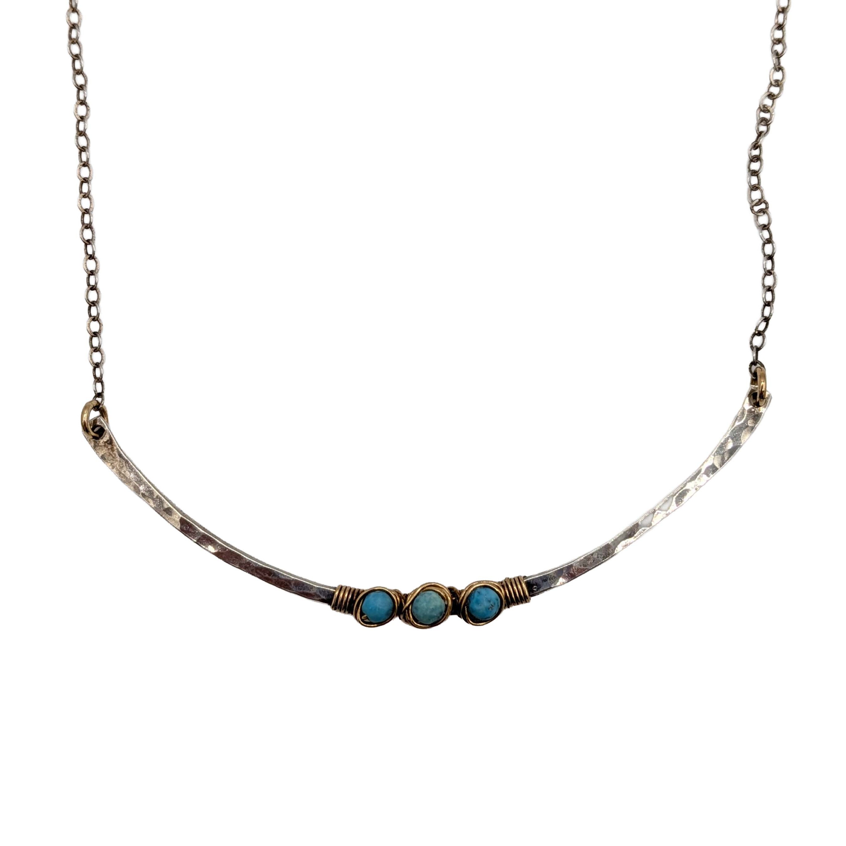 Sterling Silver Gold Filled Wire Wrapped Turquoise Bar Necklace