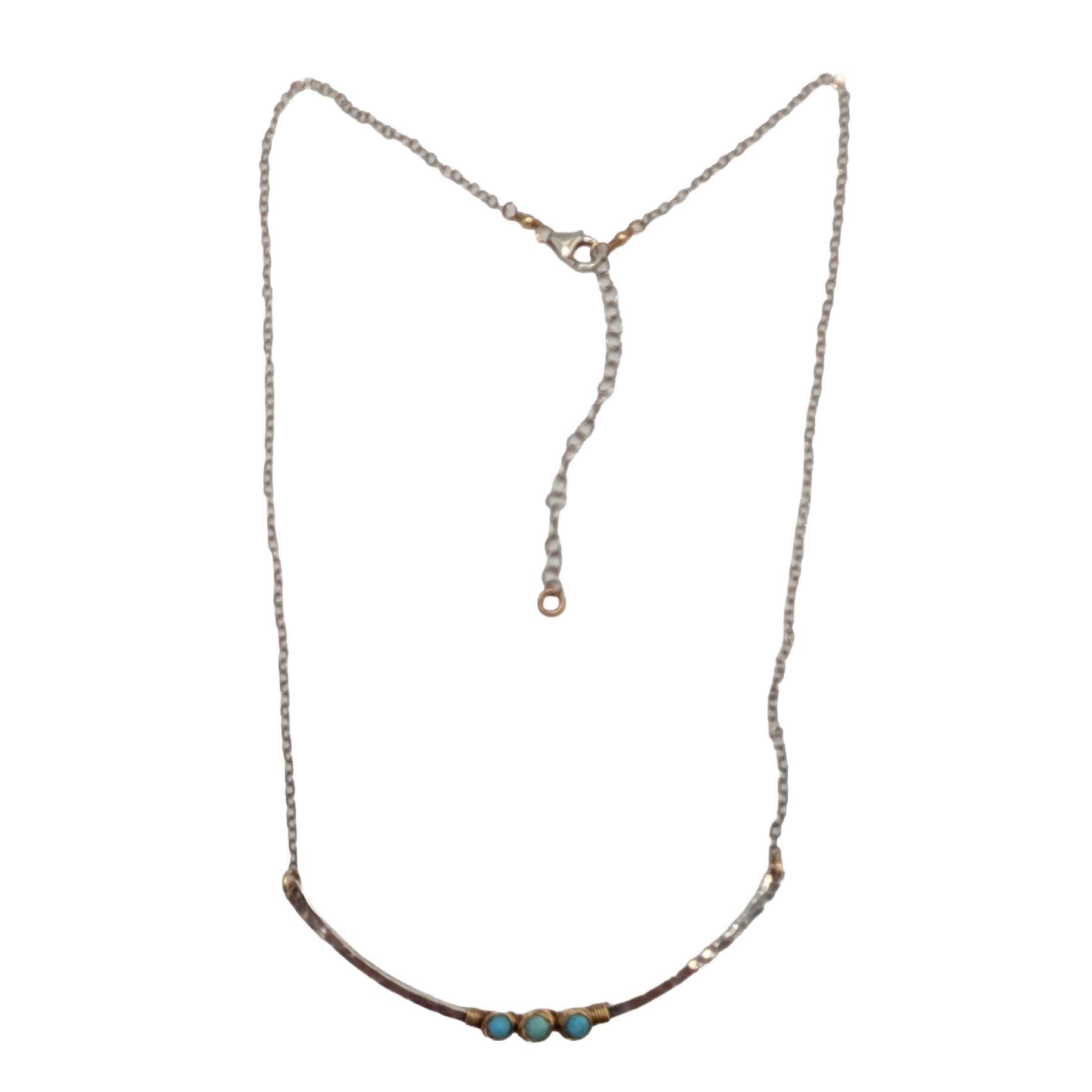 Sterling Silver Gold Filled Wire Wrapped Turquoise Bar Necklace