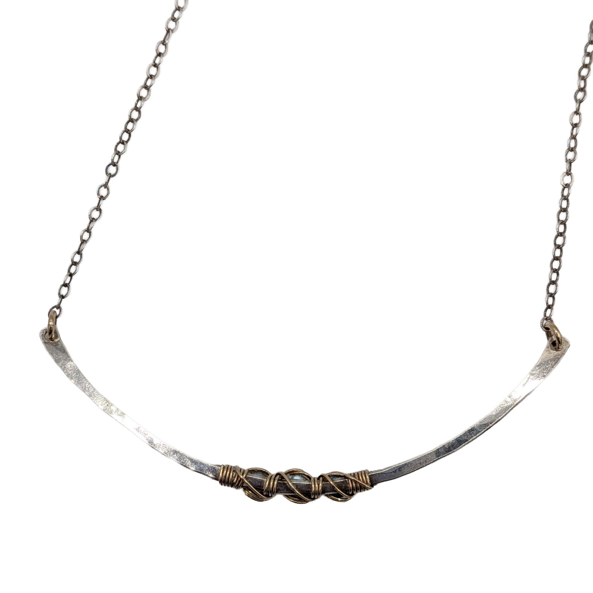 Sterling Silver Gold Filled Wire Wrapped Turquoise Bar Necklace