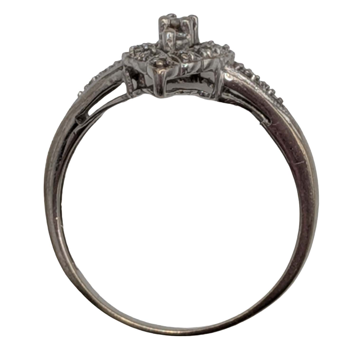 Signed 10K White Gold Diamond Filigree Marquise Style Ring Size 10.5