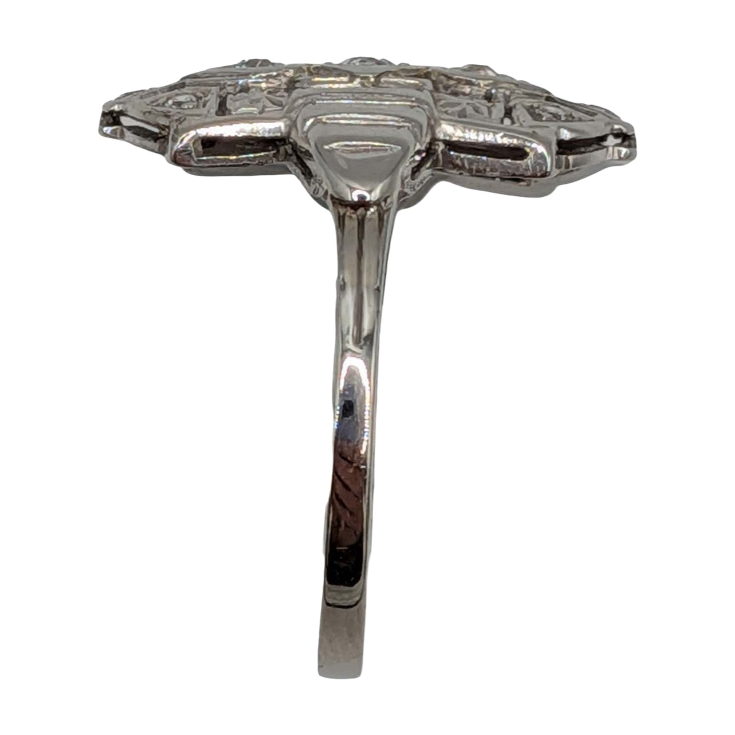 Antique 18K White Gold Diamond Art Deco Shield Ring Size 7.5