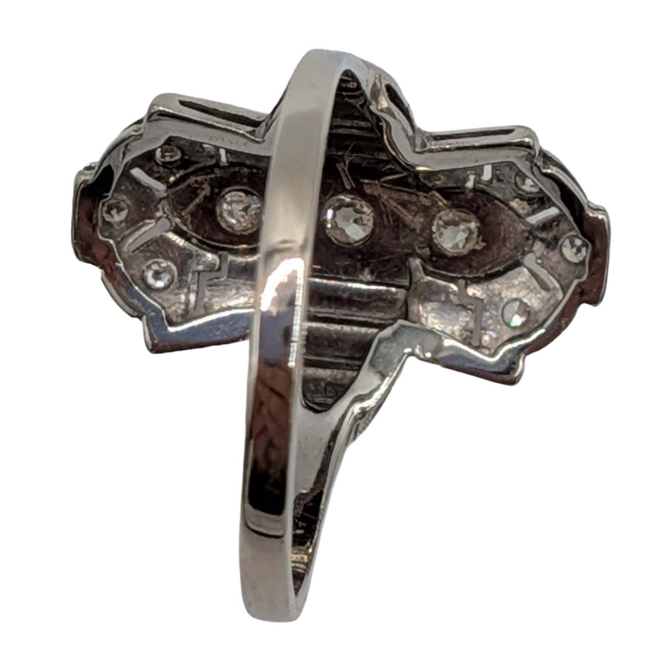 Antique 18K White Gold Diamond Art Deco Shield Ring Size 7.5
