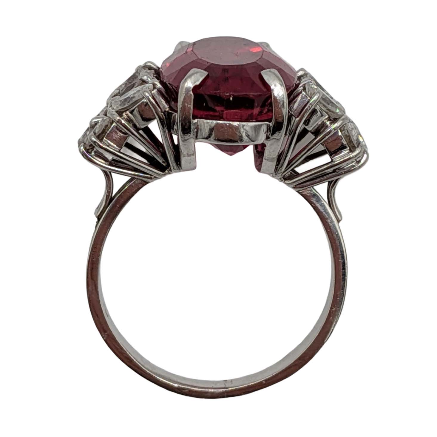18K White Gold Diamond Ruby Oval Cocktail Ring Size 7