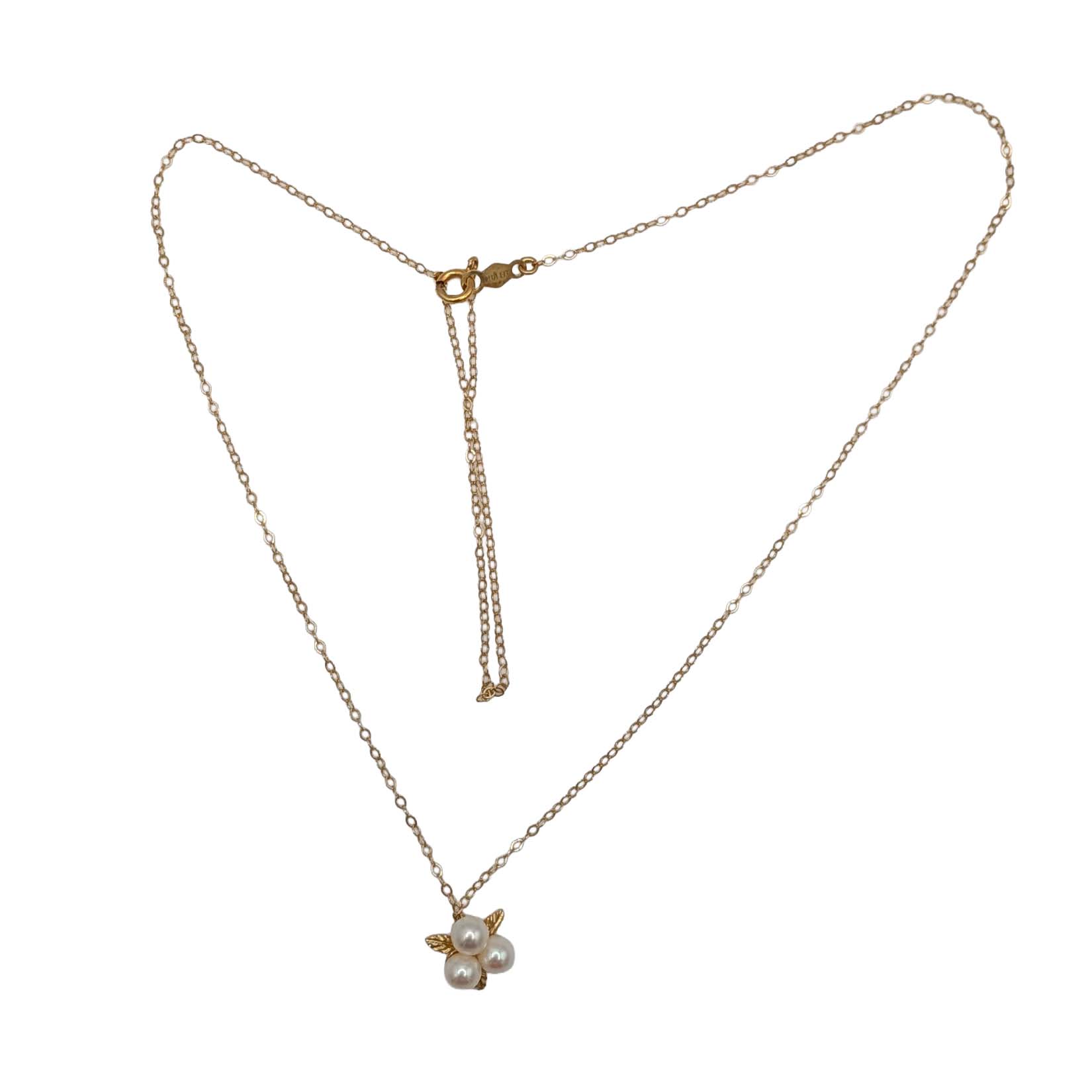 Signed 14K Yellow Gold Pearl Floral Necklace