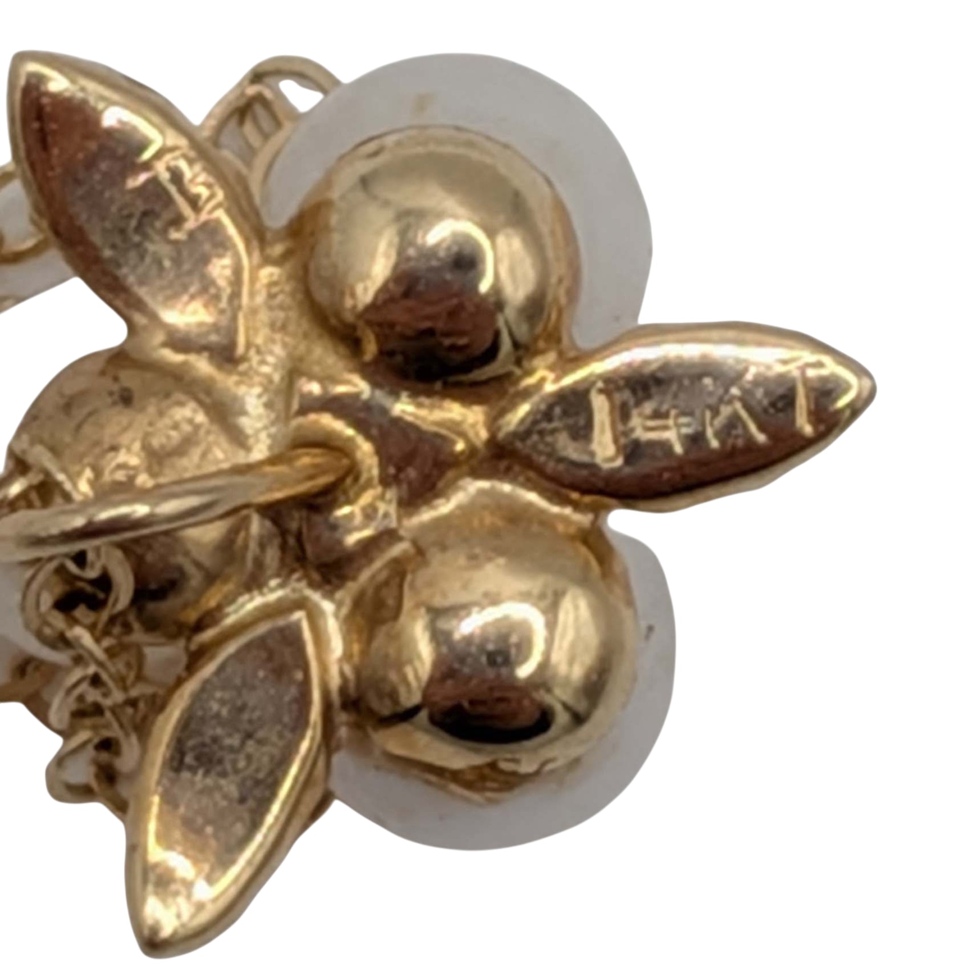 Signed 14K Yellow Gold Pearl Floral Necklace
