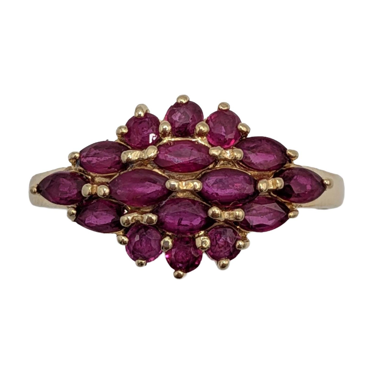 Signed 14K Yellow Gold Ruby Cluster Ring Size 8.25
