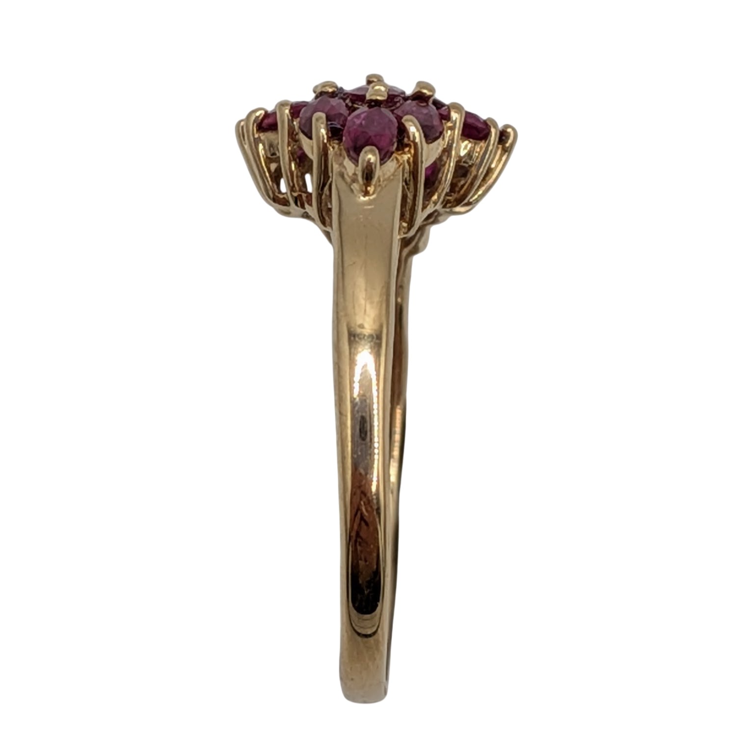 Signed 14K Yellow Gold Ruby Cluster Ring Size 8.25