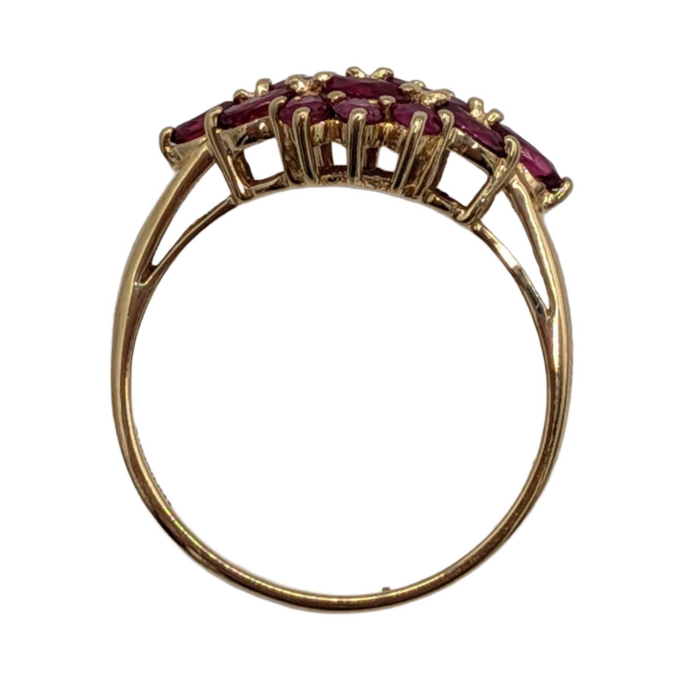 Signed 14K Yellow Gold Ruby Cluster Ring Size 8.25