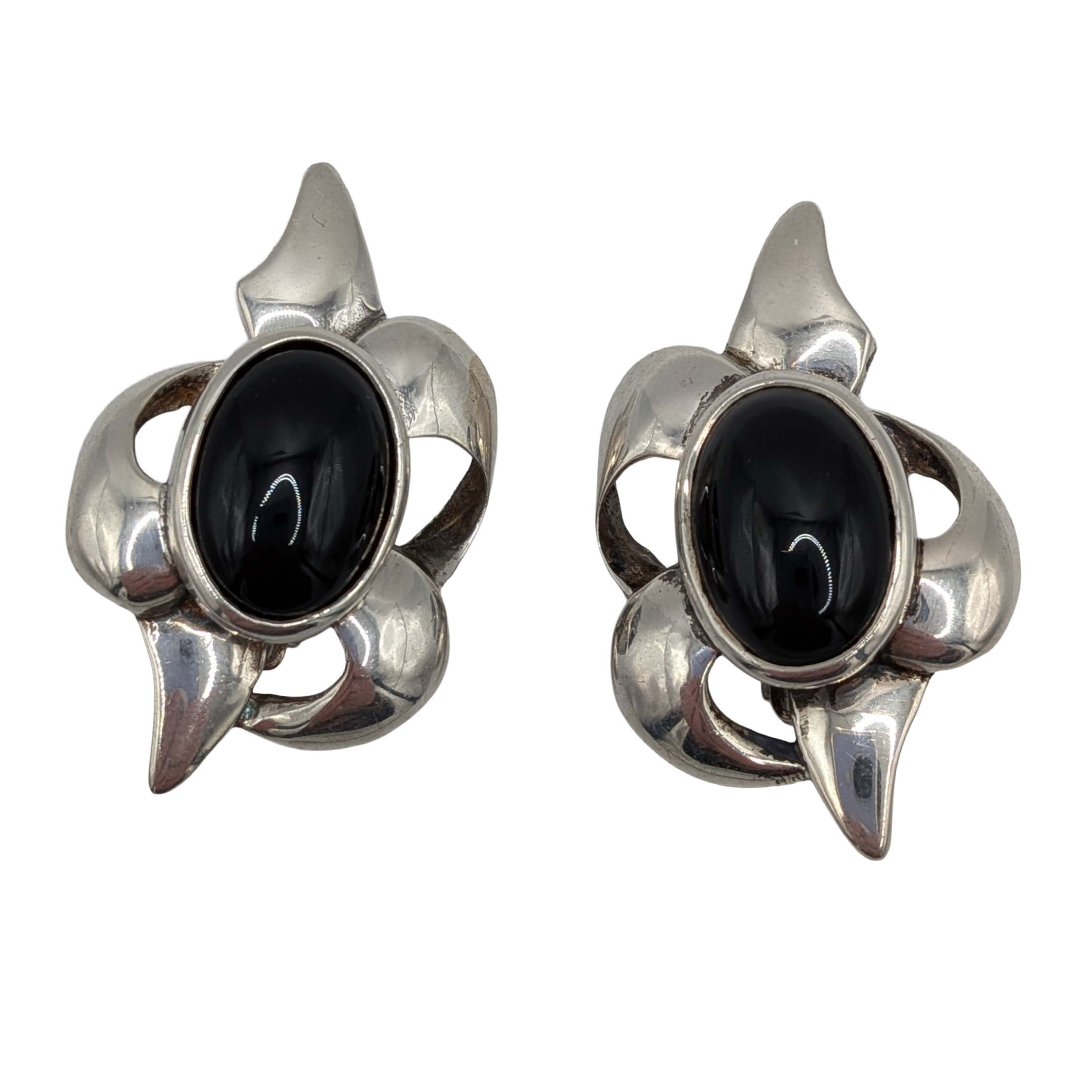 Charles Krypell Vintage Sterling Silver Onyx Modern Earrings