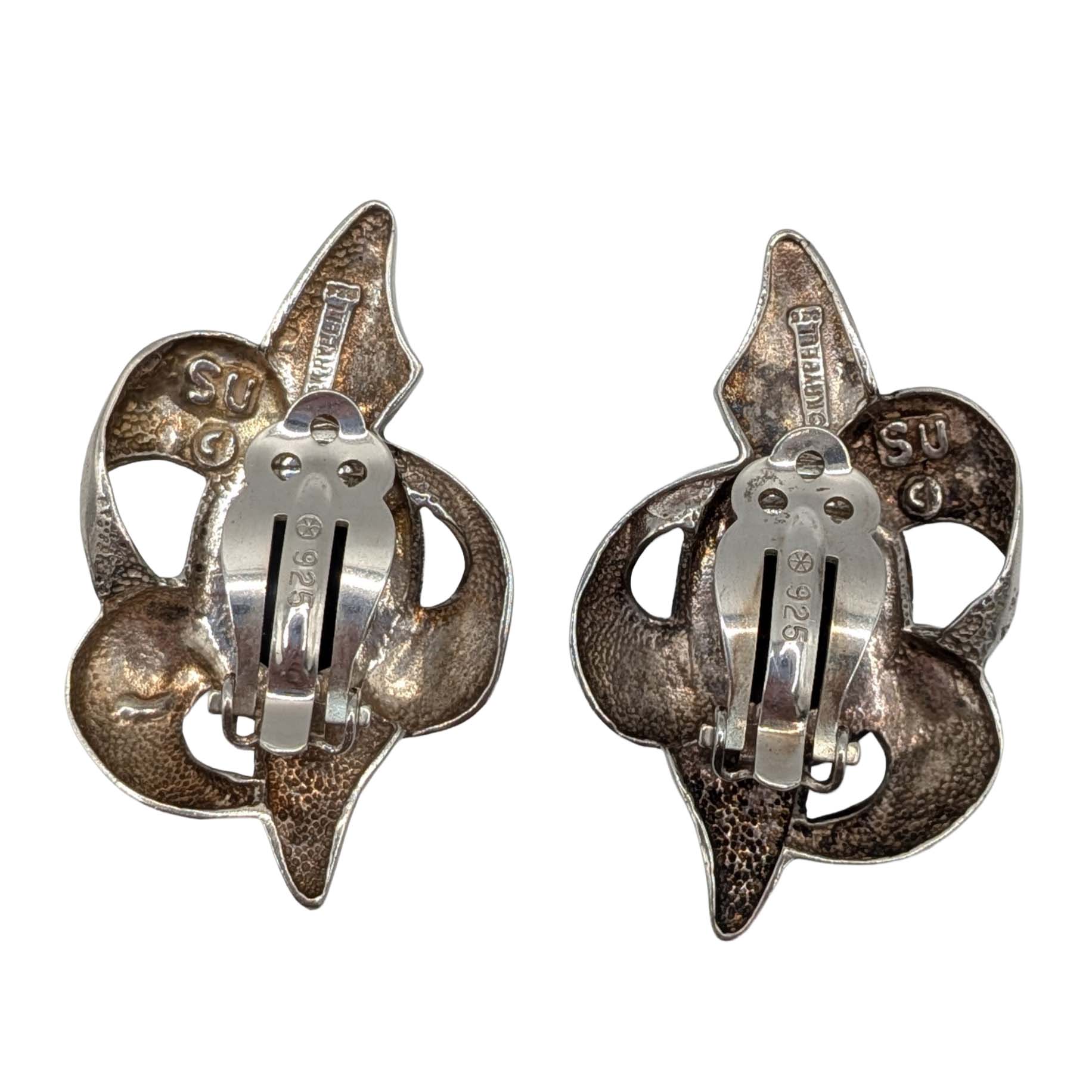 Charles Krypell Vintage Sterling Silver Onyx Modern Earrings