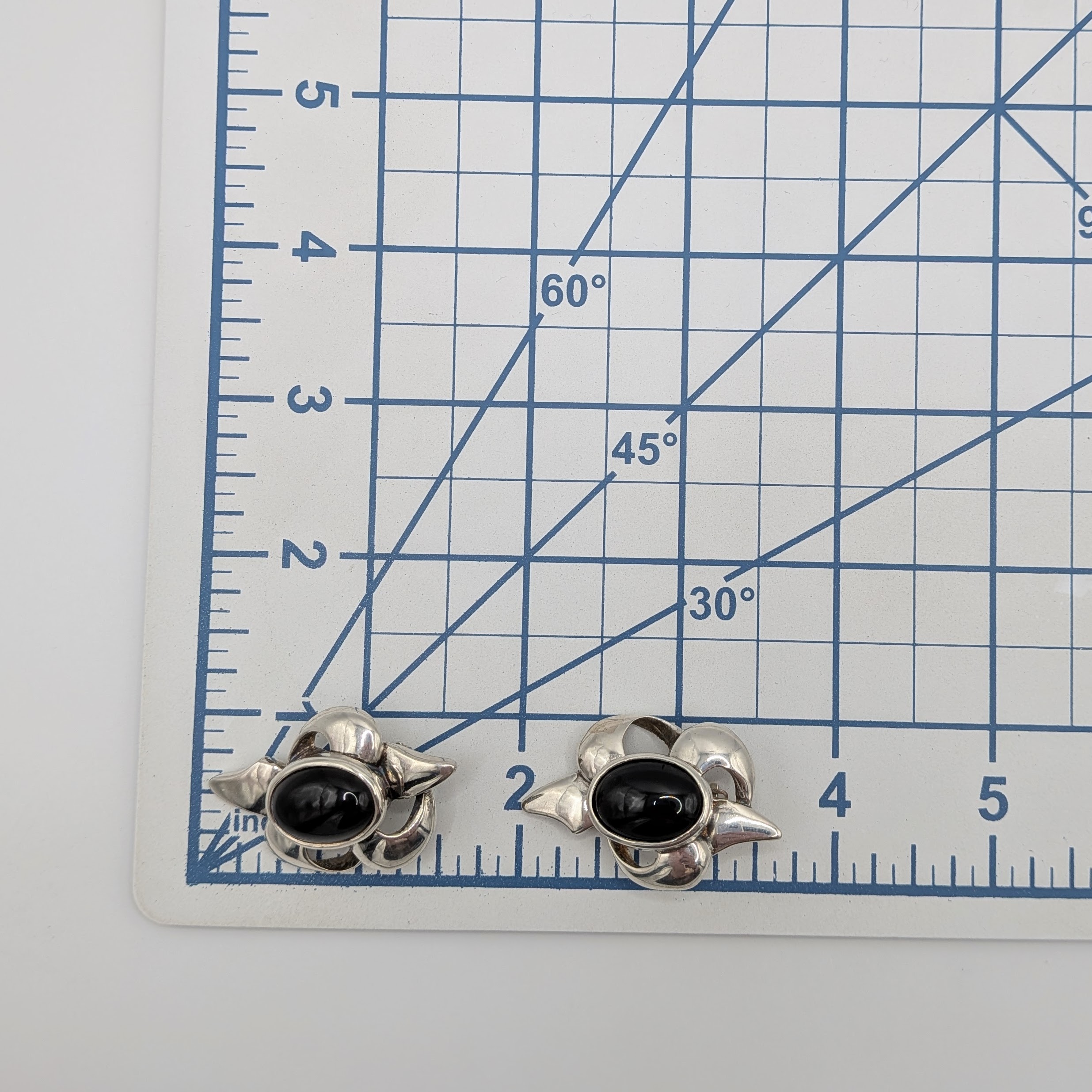 Charles Krypell Vintage Sterling Silver Onyx Modern Earrings