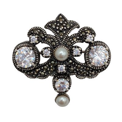 Judith Jack Sterling Silver Multi-Stone Art Deco Brooch. Judith Jack Sterling Silver, CZ 