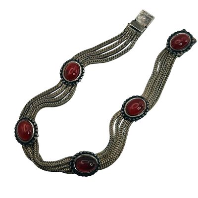 Signed MG Sterling Carnelian Multi Wheat Chain Bracelet. MG Sterling carnelian multi wheat chain 