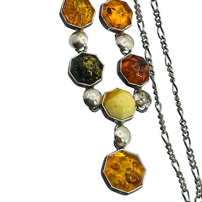 Sterling Amber Figaro Chain Necklace. Sterling Amber figaro chain necklace. 9.5g