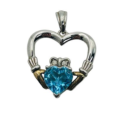 Sterling 14k Topaz Claddagh Heart Pendant. Sterling 14k topaz claddagh heart pendant. 3.0g