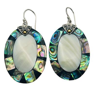 Sterling 18k Abalone Mother Of Pearl Hook Back Earring. Sterling 18k abalone mother of pearl 