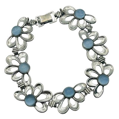W.E Richards Art Deco Sterling Blue Moonstone Glass Bracelet. W.E Richards art deco sterling 