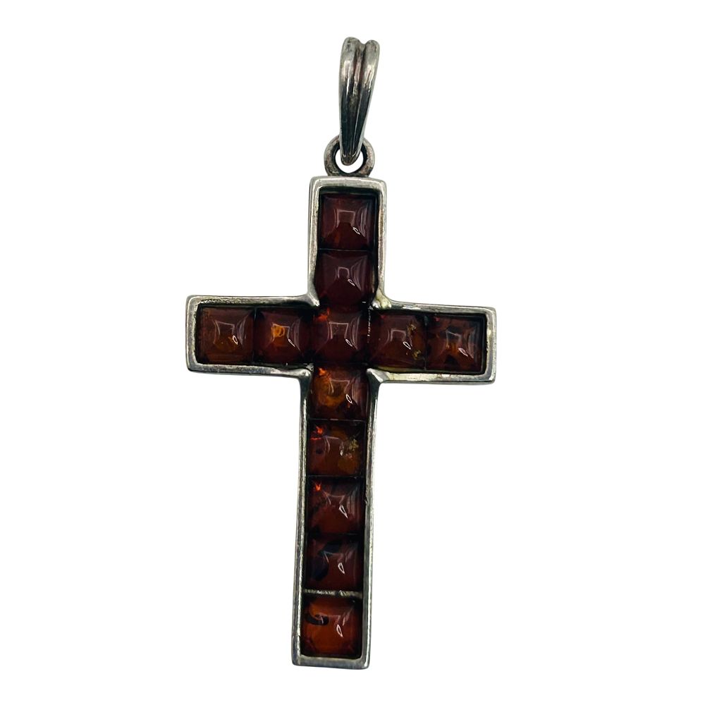 Lot 155: Sterling Amber Cross Pendant