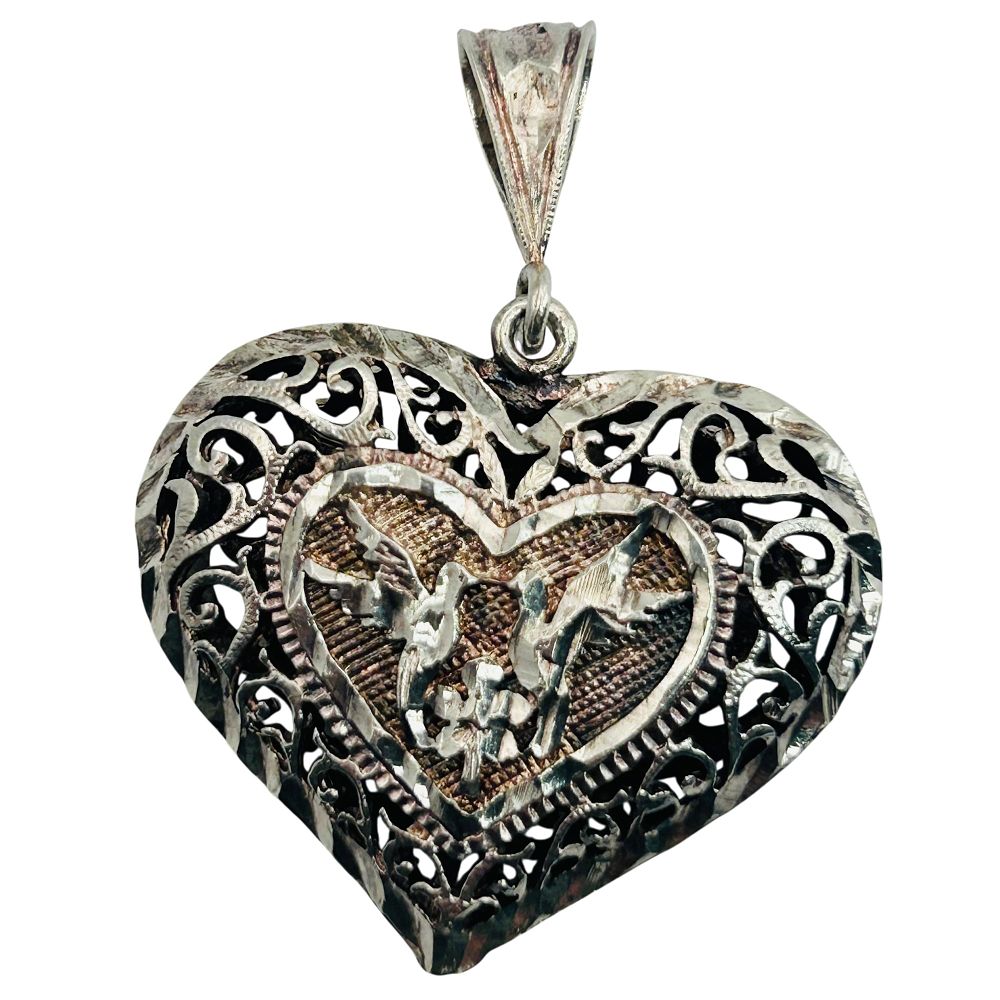 Lot 163: Sterling Heart Two Bird Pendant