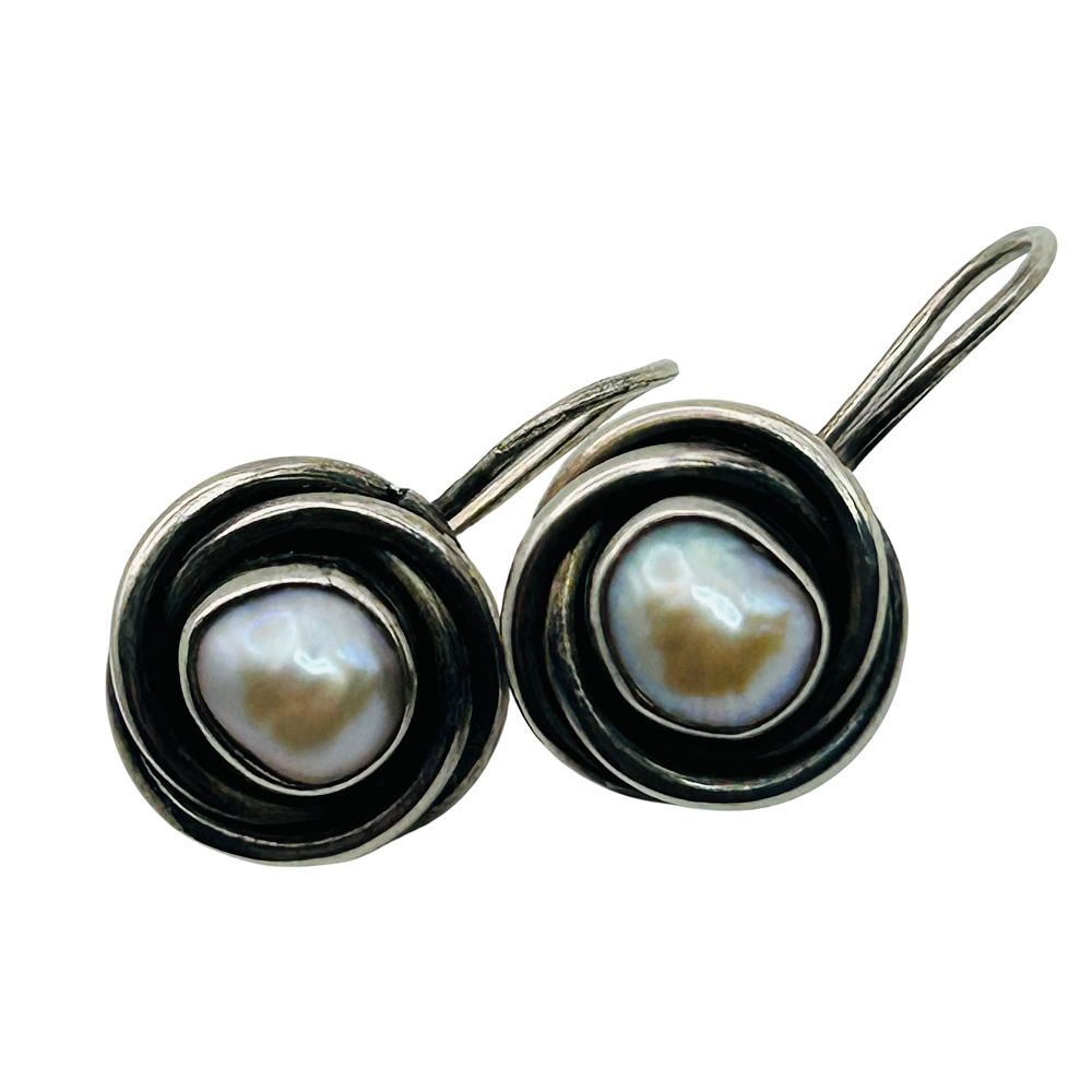 Lot 178: Sterling Pearl Swirl Detail Earrings