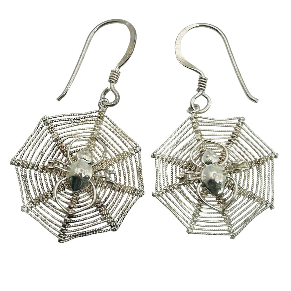 Lot 191: Sterling Spider On Web Hook Back Earrings