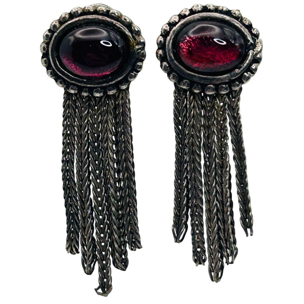 Lot 195: Sterling Garnet Wheat Chain Stud Earrings