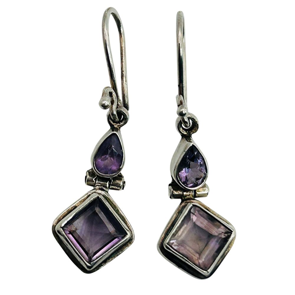 Lot 204: Sterling Amethyst Hook Back Earrings