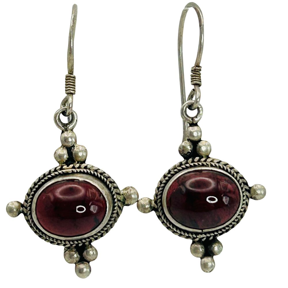 Lot 244: Sterling Garnet Hook Back Earrings