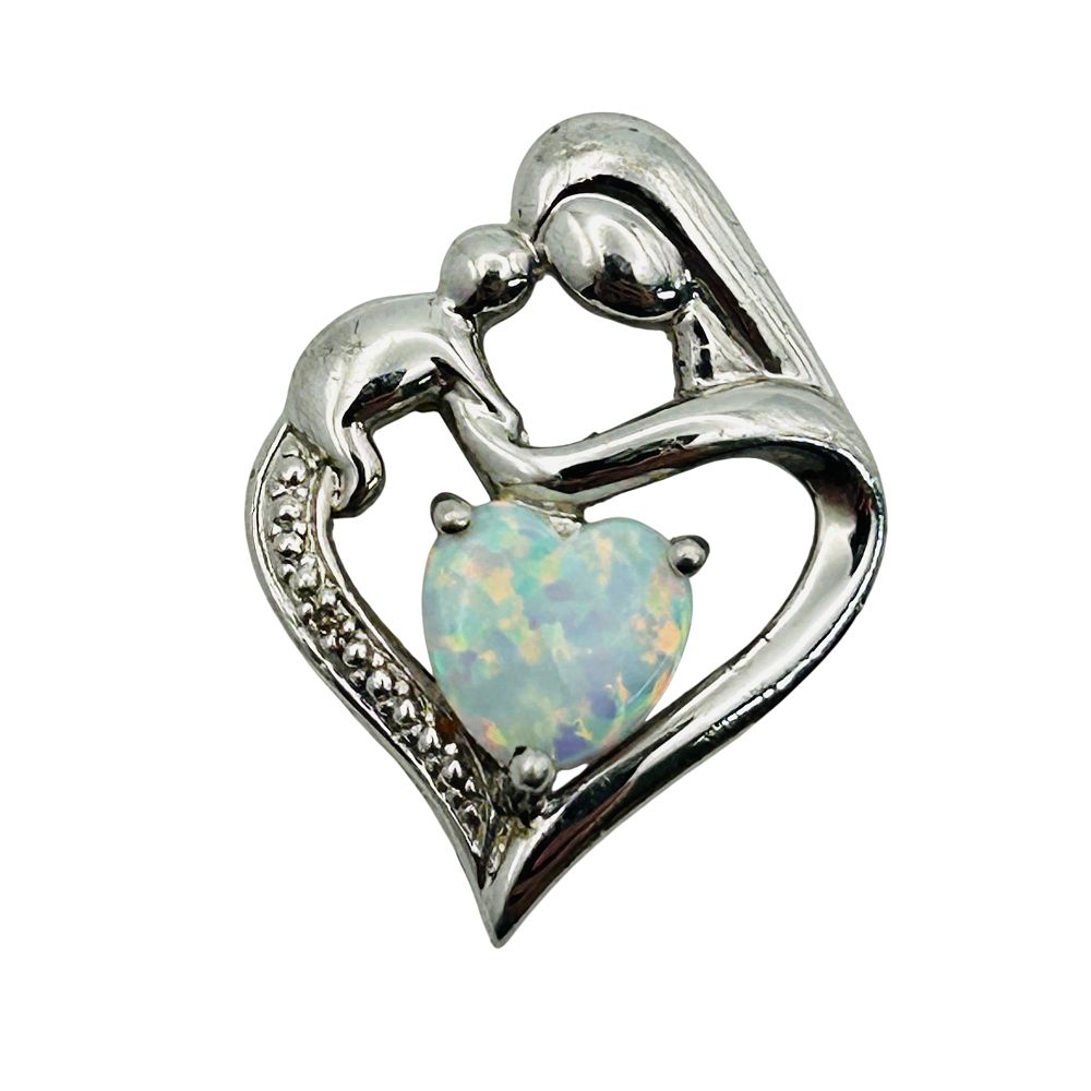 Lot 245: Sterling Opal Heart Mother And Child Pendant