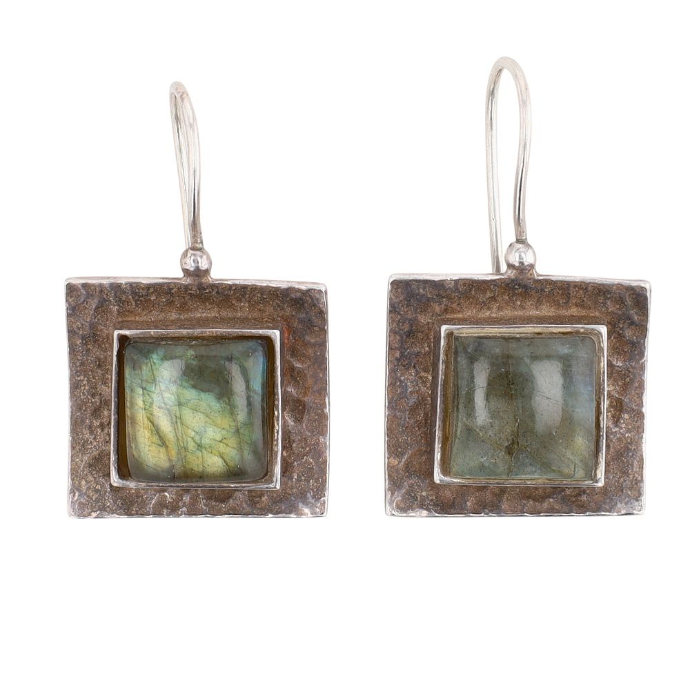Lot 182: Signed Sterling Labradorite Hook Earrings 10.5g