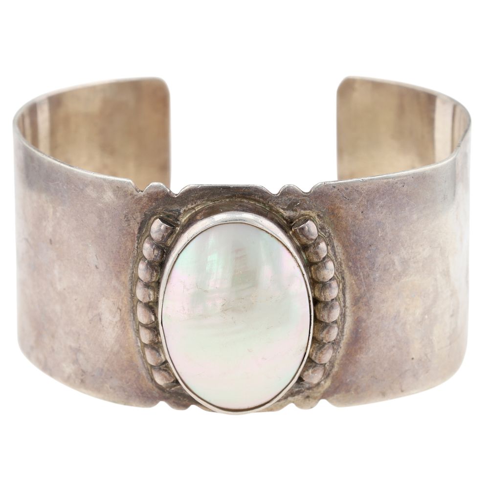 Lot 163: Gilo & Grace Nakai Navajo Sterling Mother of Pearl Cuff Bracelet
