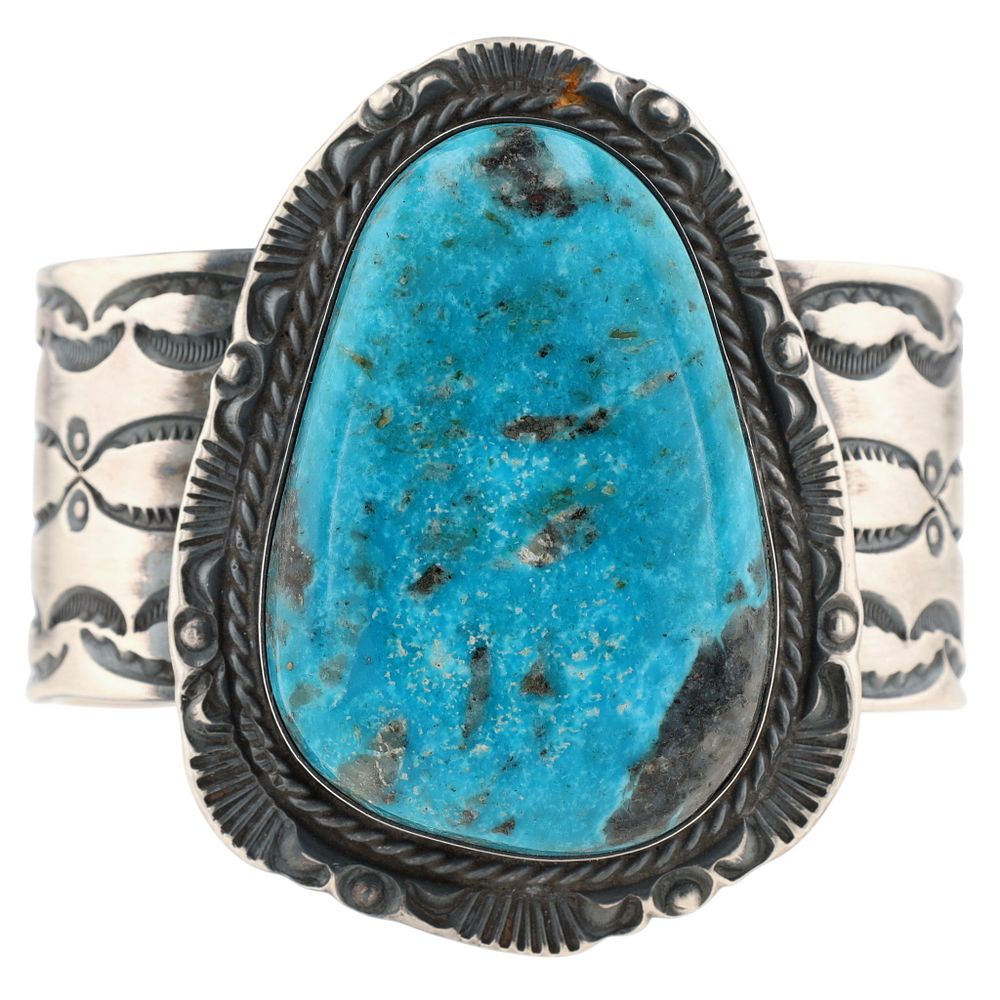 Lot 250: Juan Guerro Navajo for Chimney Butte Sterling Turquoise Cuff Bracelet