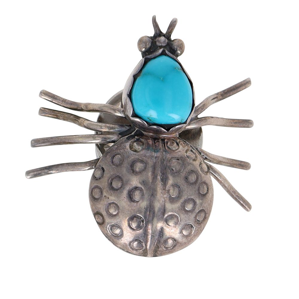Lot 363: Vintage Les Baker Shop Sterling Turquoise Bug Pin