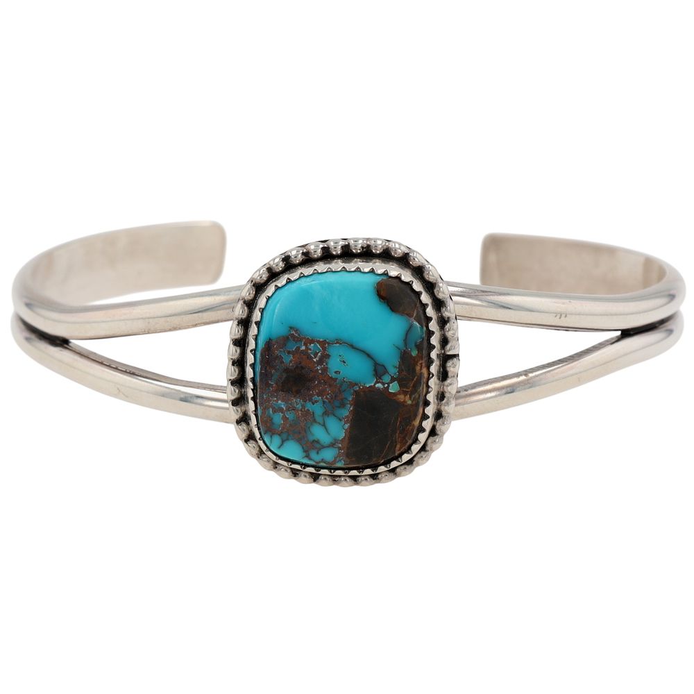 Lot 420: Signed Navajo Sterling Turquoise Cuff Bracelet