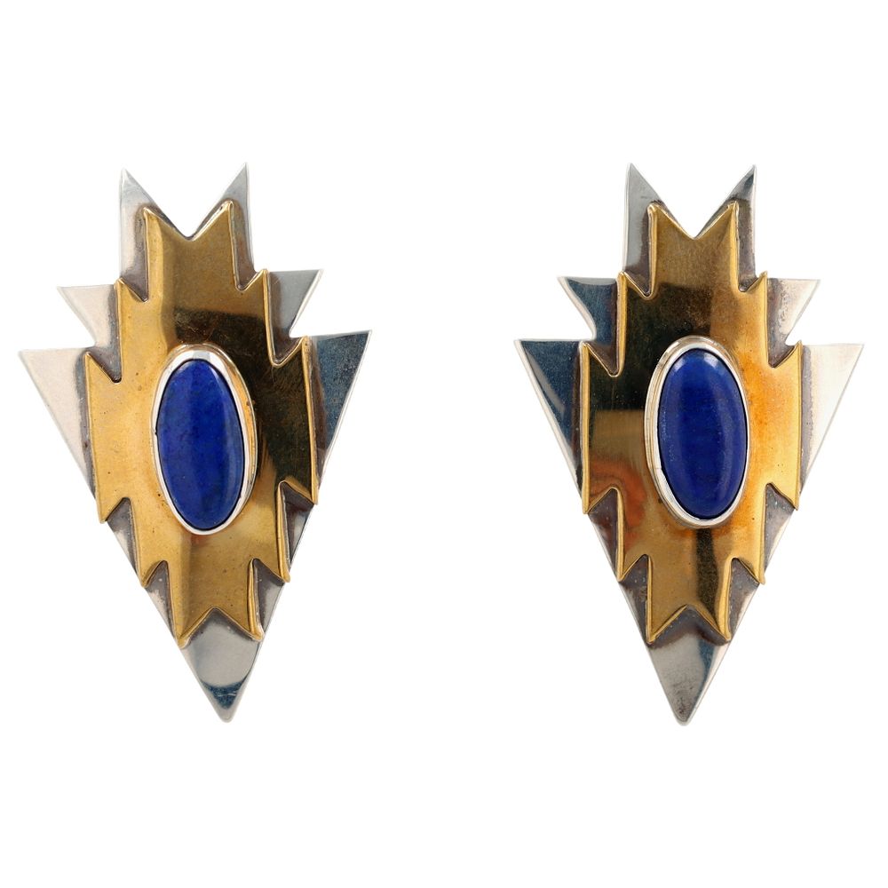 Lot 451: Signed Navajo Sterling Lapis Lazuli Earrings