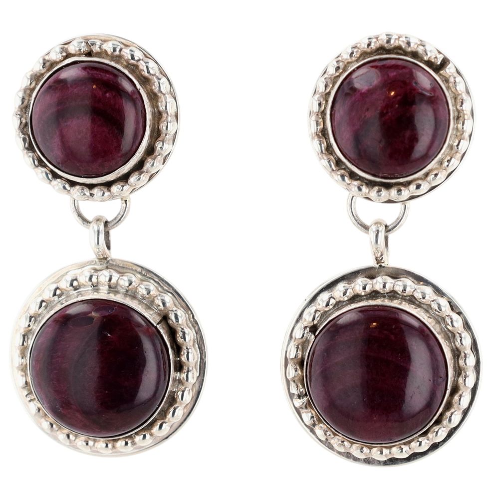 Lot 454: Chris Charley Navajo Sterling Purple Spiny Oyster Earrings
