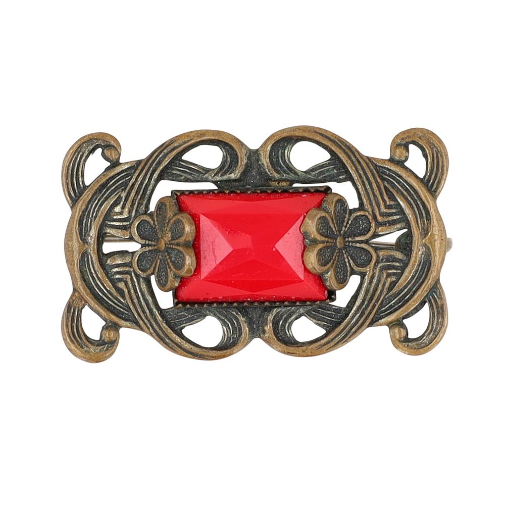Lot 476: Vintage 1930's Gold Tone Red Glass Art Deco Brooch