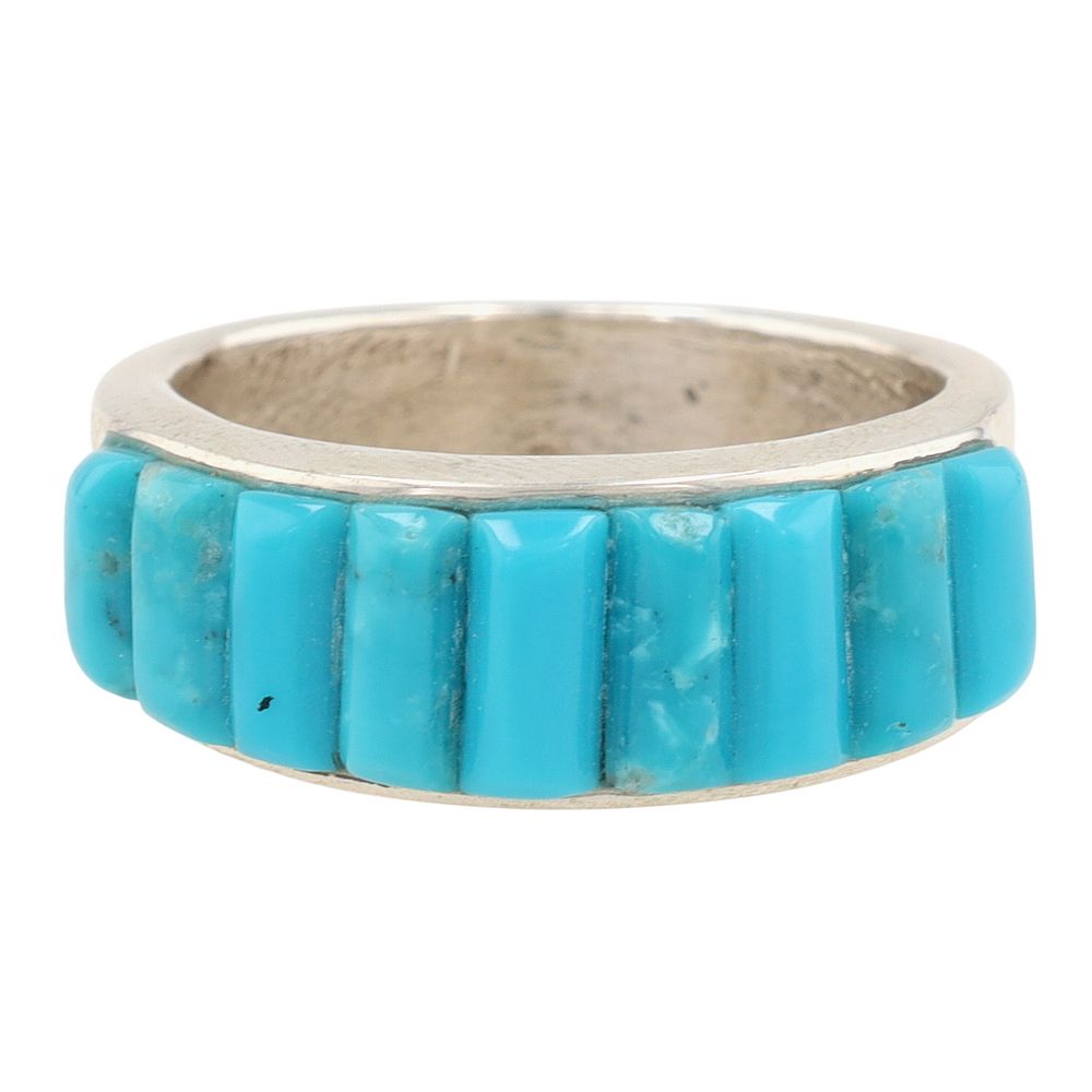 Lot 488: Allen Tolino Navajo Sterling Cobblestone Turquoise Inlay Ring Sz 10.5